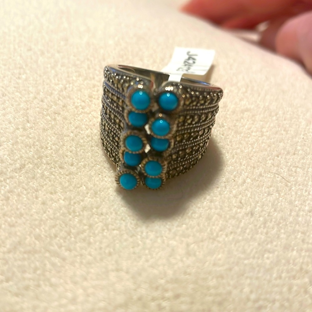 NWT ShopHQ Turquoise and Marcasite Silver Ring, Size 7